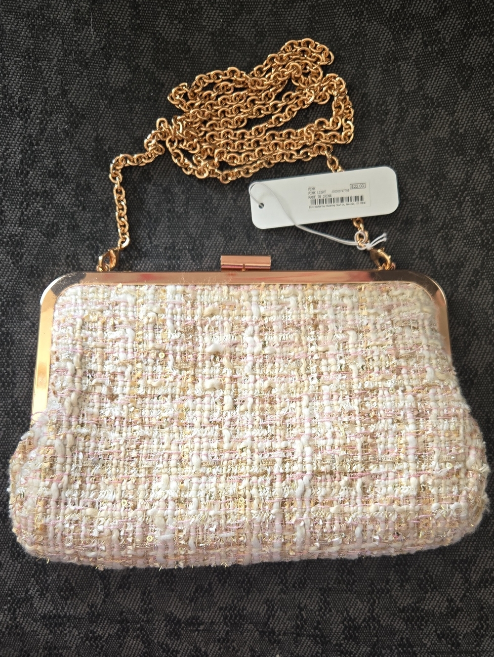 Chain Strap Tweed Clutch Bag